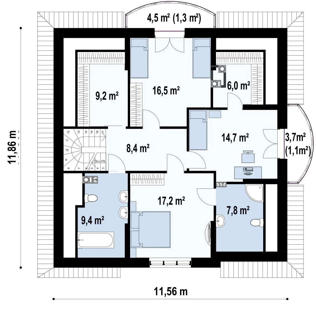 Одноэтажный дом с балконом в классическом стиле 200 м² — Мансарда / 2 этаж